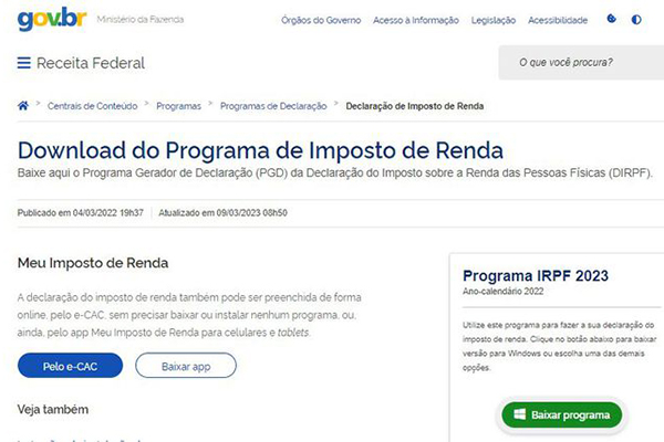 Programa do Imposto de Renda 2023