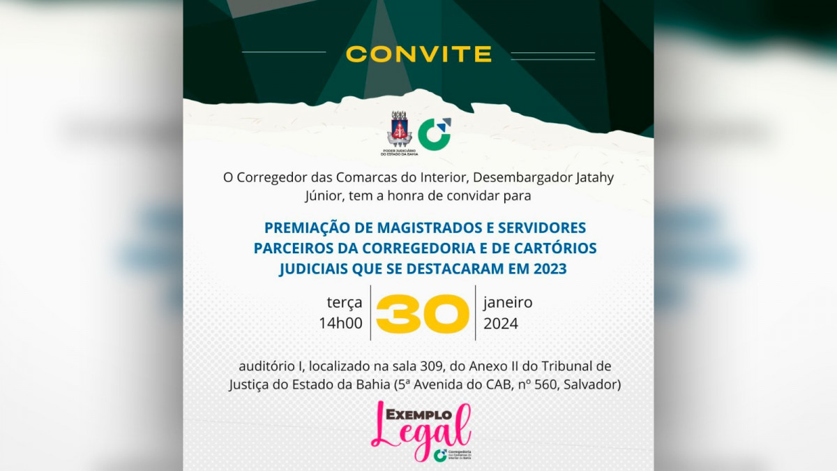 O evento será realizado no auditório 1, na sala 309 do anexo II da corte. 