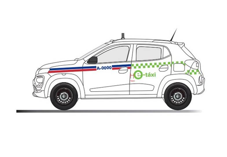 Além das tradicionais linhas azuis e vermelhas nas laterais, haverá uma listra em xadrez na cor verde nos carros elétricos Além das tradicionais linhas azuis e vermelhas nas laterais, haverá uma listra em xadrez na cor verde nos carros elétricos