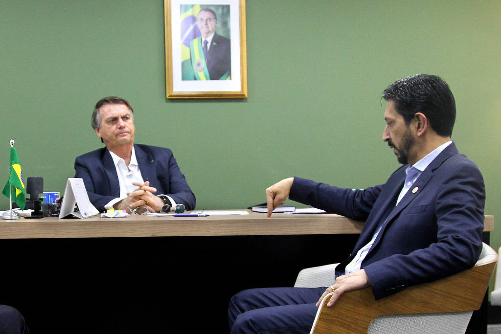 Ex-presidente Jair Bolsonaro (PL) e prefeito Ricardo Nunes (MDB) durante encontro na sede do partido Ex-presidente Jair Bolsonaro (PL) e prefeito Ricardo Nunes (MDB) durante encontro na sede do partido