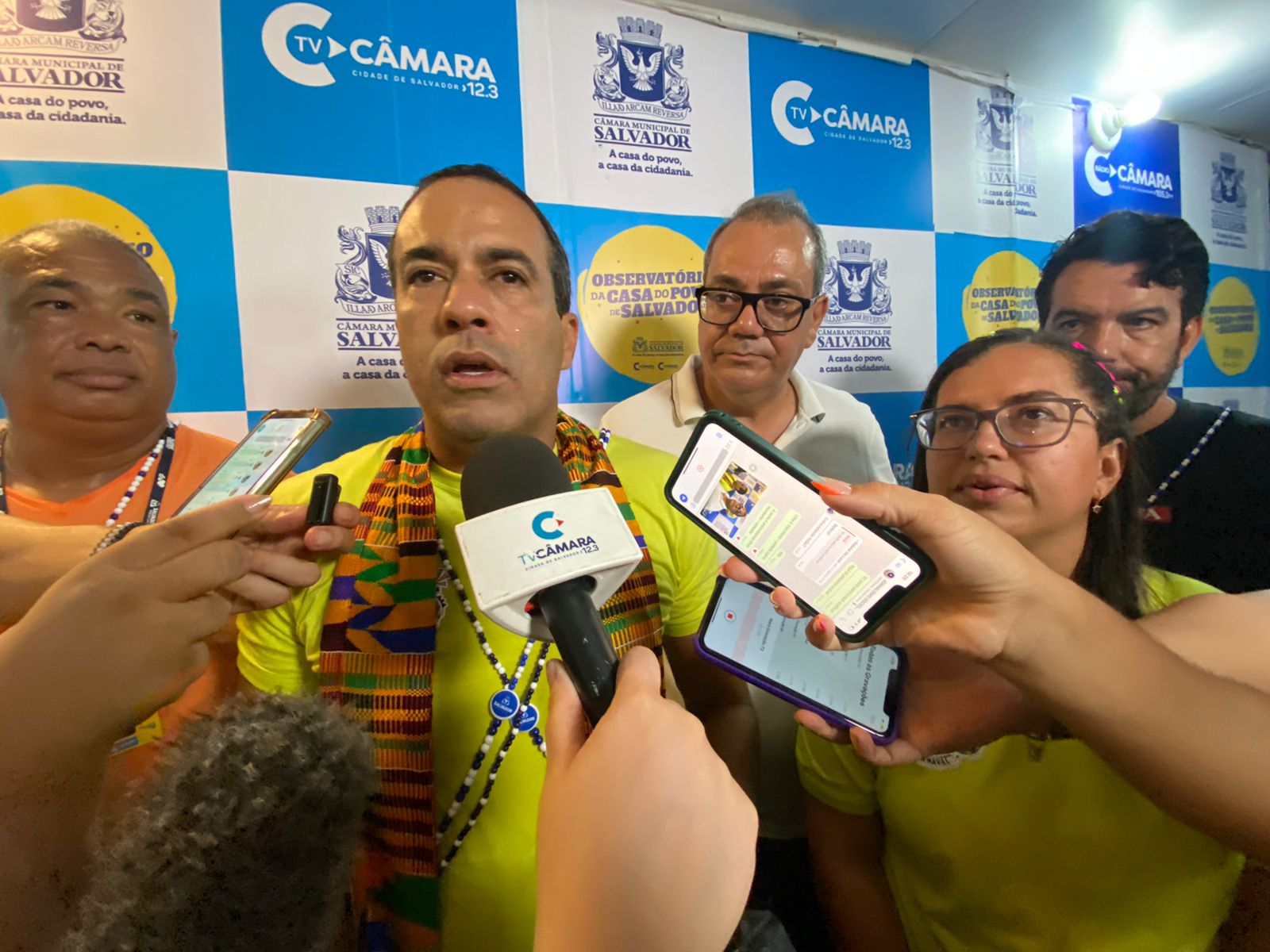 Prefeito Bruno Reis concedeu coletiva no camarote da Câmara Municipal nesta terça-feira 