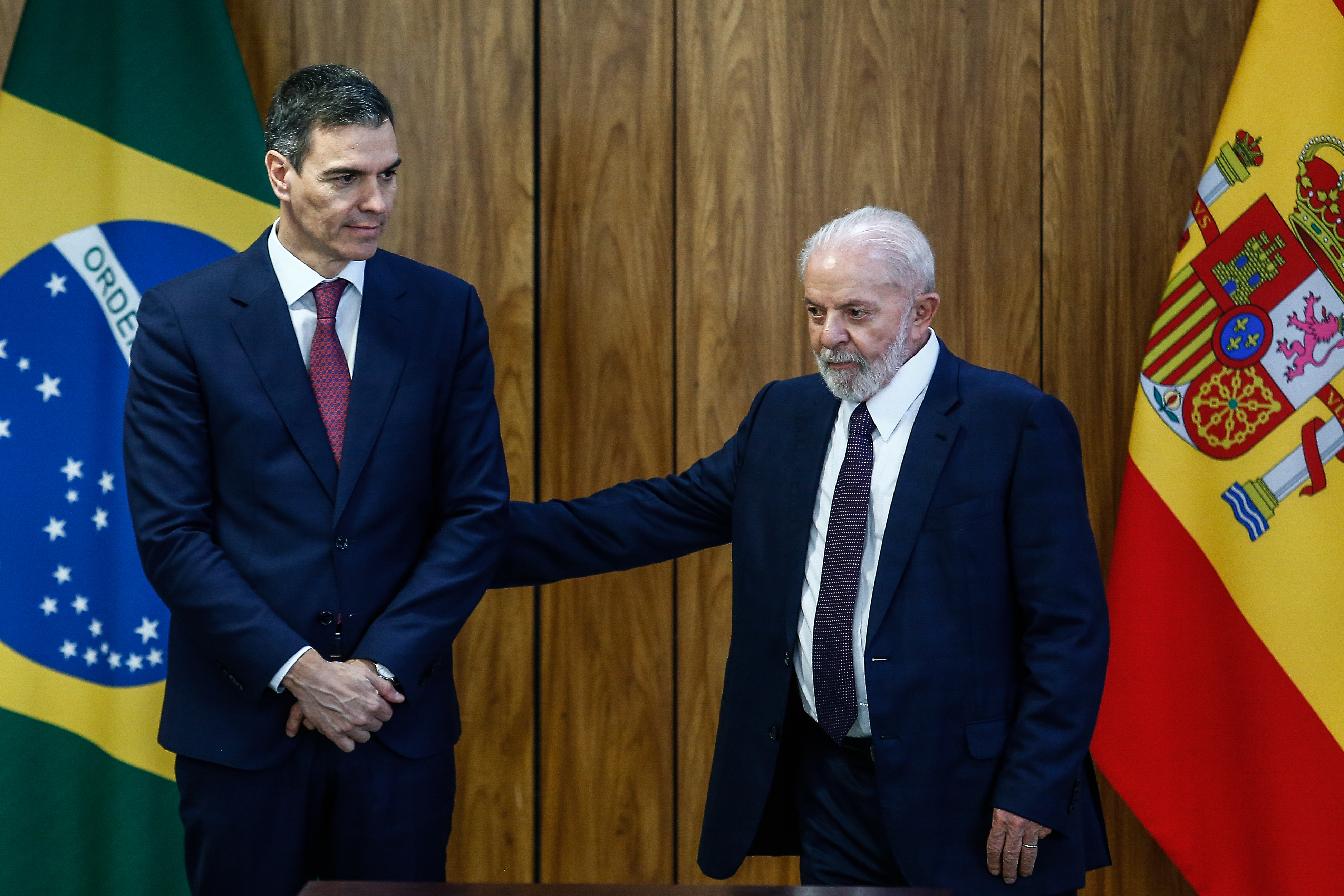 O primeiro-ministro da Espanha, Pedro Sánchez, durante encontro com o presidente Lula em Brasília O primeiro-ministro da Espanha, Pedro Sánchez, durante encontro com o presidente Lula em Brasília