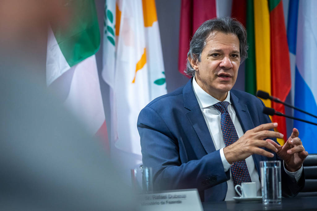 O ministro Fernando Haddad durante reunião com embaixadores dos estados membros da União Europeia na semana passada