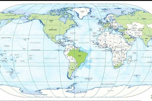 Novo mapa-múndi do IBGE coloca Brasil no centro da projeção Novo mapa-múndi do IBGE coloca Brasil no centro da projeção