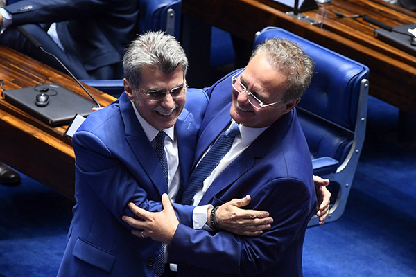 O senador Renan Calheiros (MDB-AL) e o ex-senador Romero Jucá (MDB-RR)