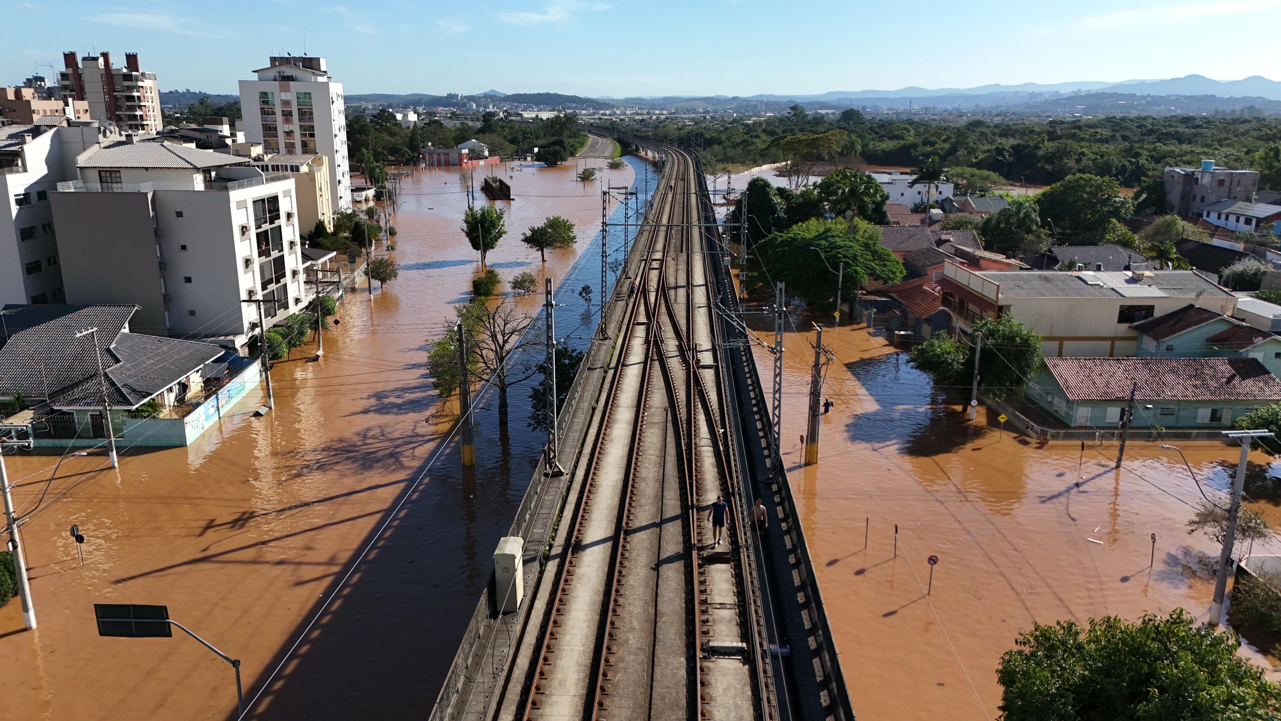 Vista aérea de parte da cidade de São Leopoldo, alagada pelas fortes chuvas que atingem o Rio Grande do Sul Vista aérea de parte da cidade de São Leopoldo, alagada pelas fortes chuvas que atingem o Rio Grande do Sul