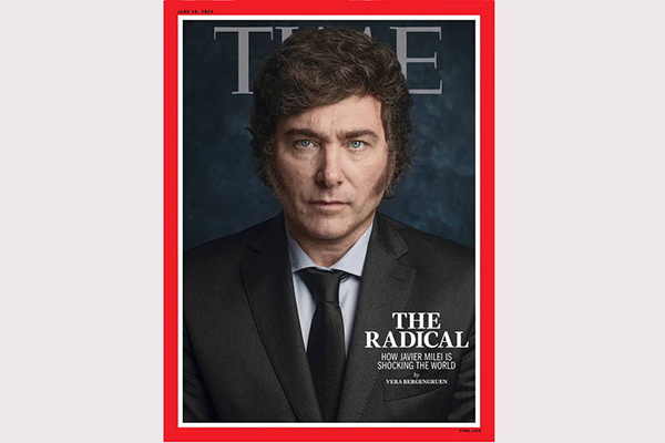 O presidente da Argentina, Javier Milei, na capa da revista Time 