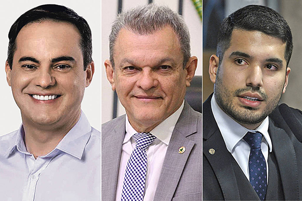 Os pré-candidatos Capitão Wagner (União Brasil), José Sarto (PDT) e André Fernandes (PL) 