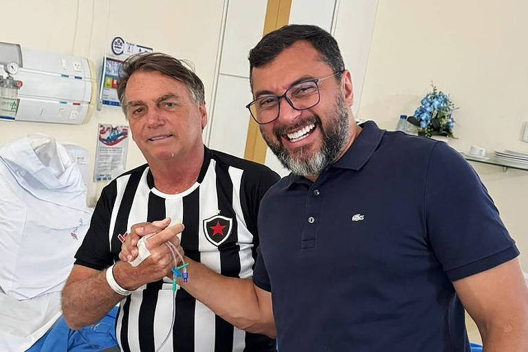 Governador do Amazonas, Wilson Lima (União Brasil), em visita ao ex-presidente Jair Bolsonaro (PL) em hospital de Manaus em maio