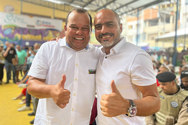 O pré-candidato a prefeito de Salvador, Geraldo Júnior (MDB), e o presidente licenciado da UGT-BA, Marcelo Carvalho