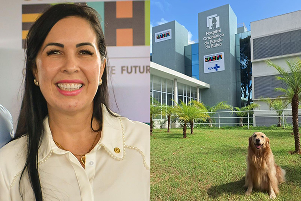 A deputada estadual Ludmilla Fiscina (PV) e Lola, uma cadela golden retriever que realizará visitas quinzenais aos pacientes