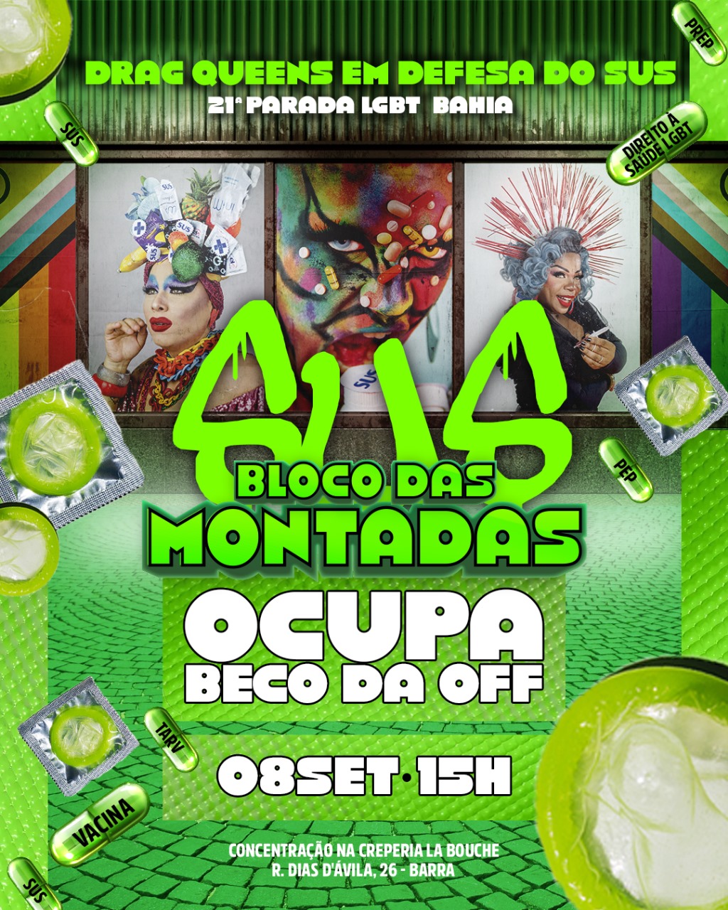 Dragqueens em defesa do SUS: Bloco das Montadas vai agitar o Beco da OFF na 21° Parada LGBT+ Bahia Dragqueens em defesa do SUS: Bloco das Montadas vai agitar o Beco da OFF na 21° Parada LGBT+ Bahia