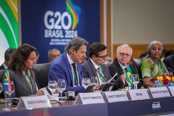 O ministro Fernando Haddad (Fazenda) em evento do G20