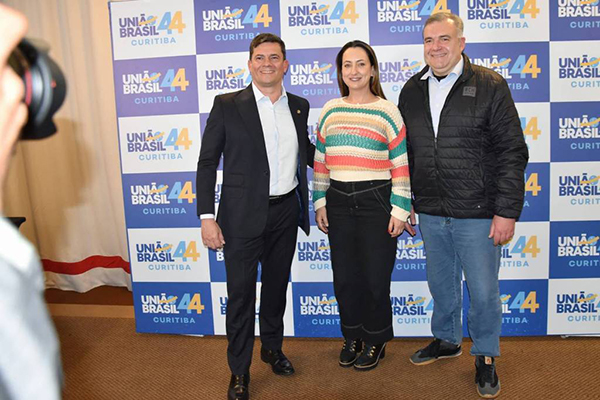 Senador Sergio Moro, deputada federal Rosângela Moro e deputado estadual Ney Leprevost, todos do União Brasil