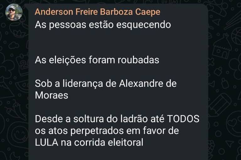 Diretor da ESG chama Lula de ladrão e diz que eleições foram roubadas em postagem no WhatsApp Diretor da ESG chama Lula de ladrão e diz que eleições foram roubadas em postagem no WhatsApp