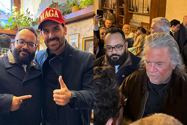 O deputado estadual Leandro de Jesus (PL) com o deputado federal Eduardo Bolsonaro (PL-SP) e Steve Bannon, ex-estrategista-chefe da Casa Branca 