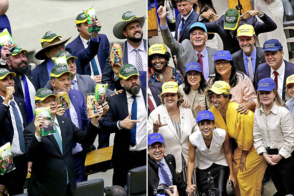 Governistas e oposição promovem 'guerra de bonés' na reabertura do Congresso
