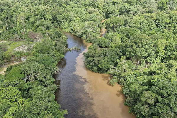 Alteração da cor do rio Cupixi, em Porto Grande (AP), após rompimento da barragem de garimpo ilegal
