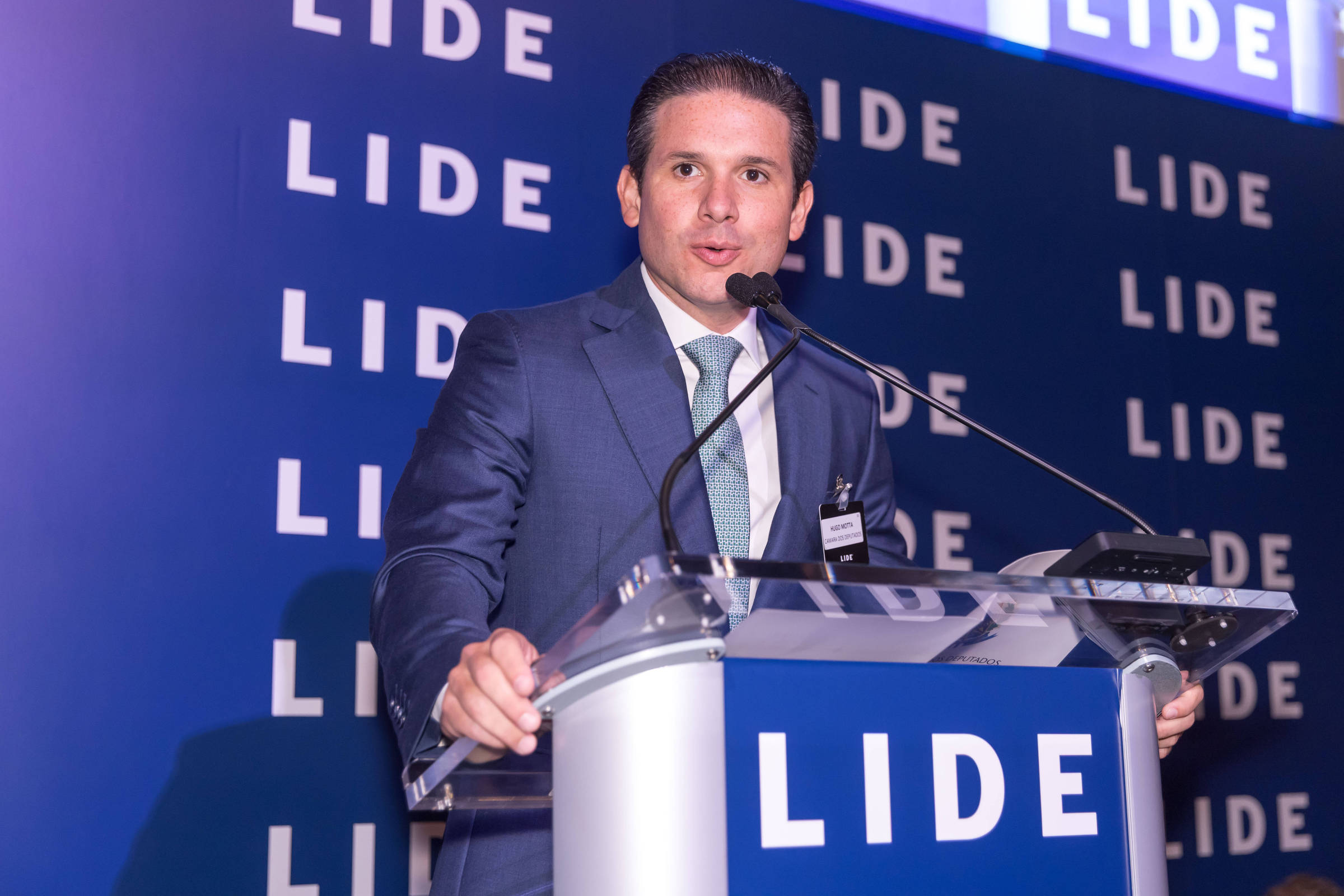 O presidente da Câmara, Hugo Motta (Republicanos-PB), em evento do Lide em Nova York, durante a semana do Brasil na cidade