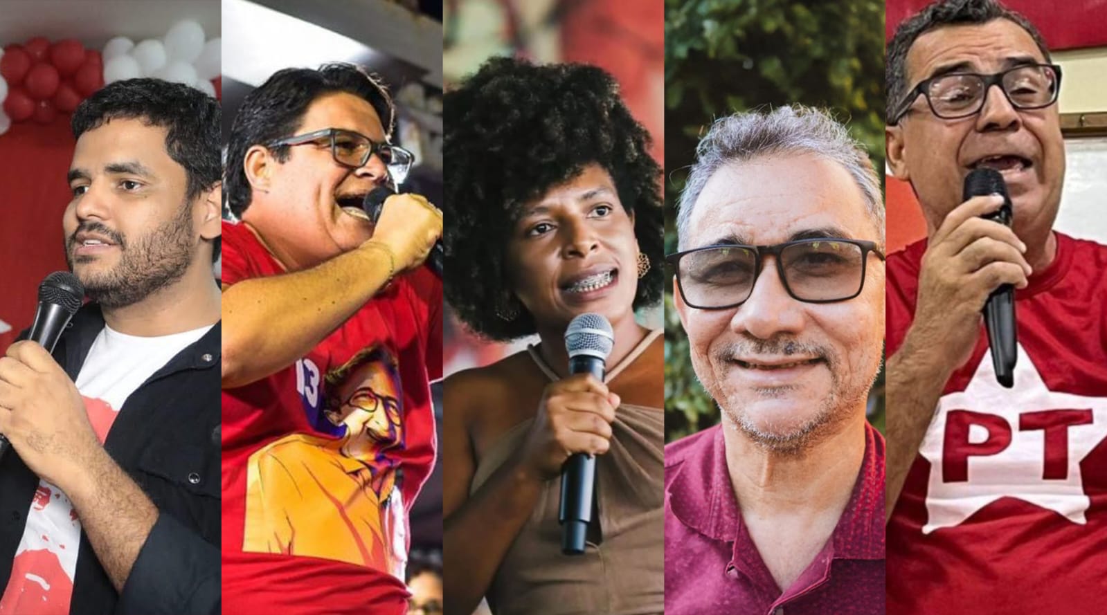 Na ordem da esquerda para a direita: Tássio Brito, Tagner Cerqueira, Lucineia Durâes, Osmar "Jojó" Galdino e Edízio Nunes Na ordem da esquerda para a direita: Tássio Brito, Tagner Cerqueira, Lucineia Durâes, Osmar "Jojó" Galdino e Edízio Nunes