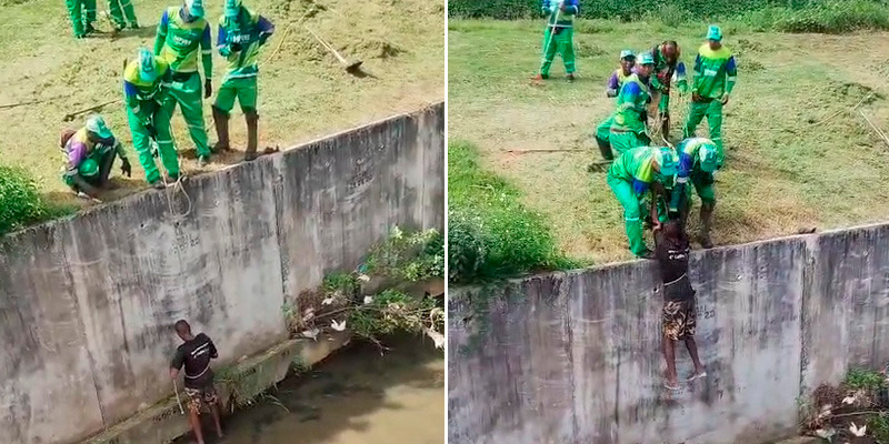 Garis resgatam trabalhador em córrego de rio em Salvador
