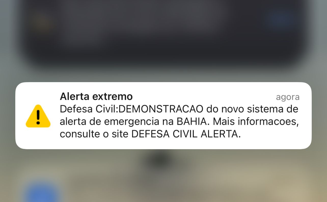 Alerta "teste" foi feito na tarde deste sábado
