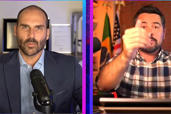 O deputado federal licenciado Eduardo Bolsonaro (PL-SP) e o influenciador Paulo Figueiredo