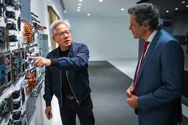 Jensen Huang, CEO da Nvidia, e o ministro da Fazenda, Fernando Haddad Jensen Huang, CEO da Nvidia, e o ministro da Fazenda, Fernando Haddad