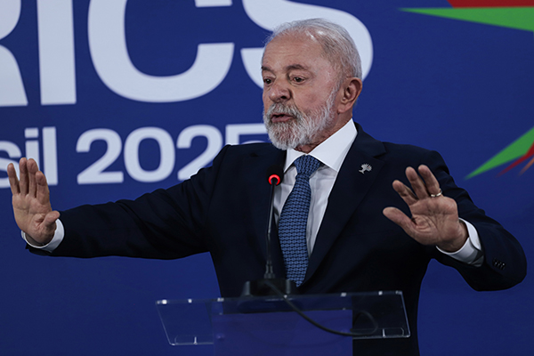 O presidente Lula durante fala a jornalistas na cúpula do Brics, no Rio de Janeiro