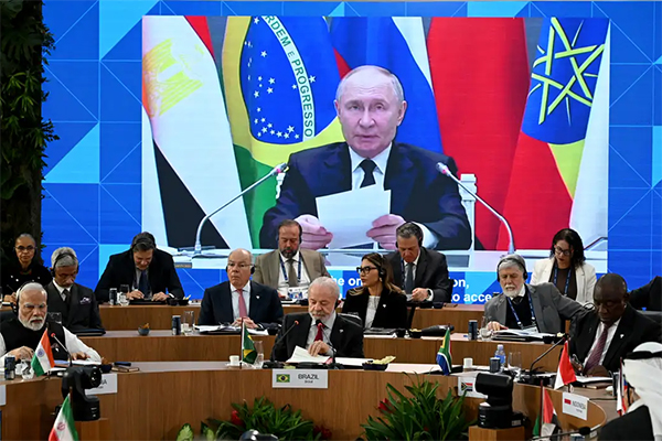 O presidente da Rússia, Vladimir Putin, falou por videoconferência aos líderes do Brics reunidos no Rio de Janeiro