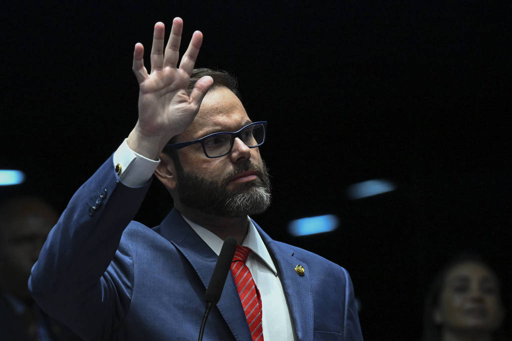 O senador Jorge Seif (PL-SC) durante sessão no plenário do Senado em 20 de agosto O senador Jorge Seif (PL-SC) durante sessão no plenário do Senado em 20 de agosto