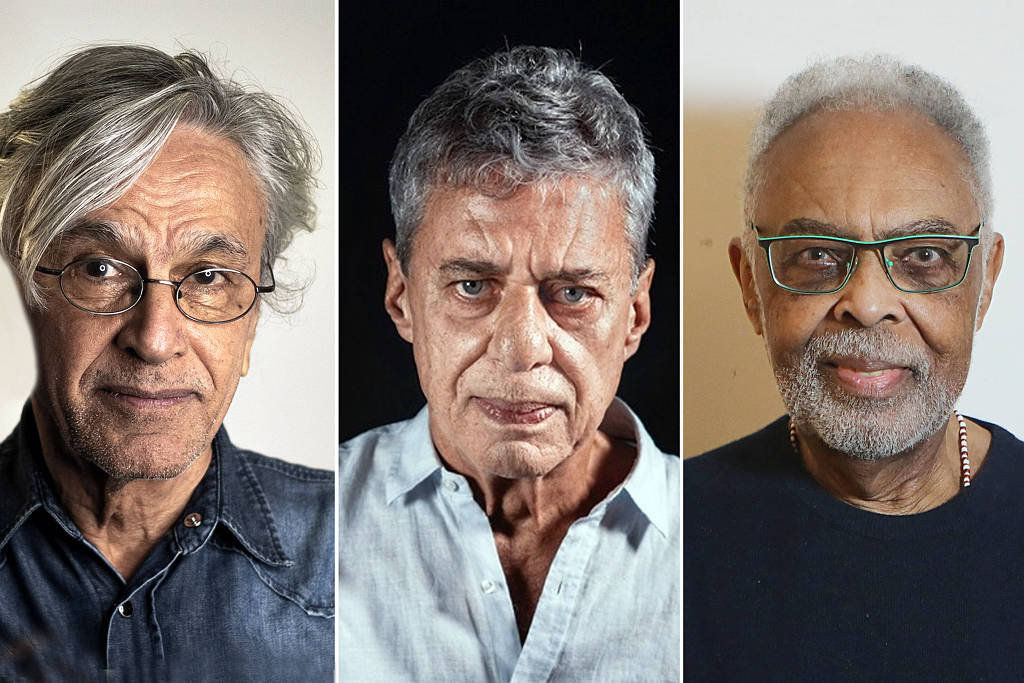 Caetano Veloso, Chico Buarque e Gilberto Gil, que farão ato musical contra anistia e PEC da Blindagem