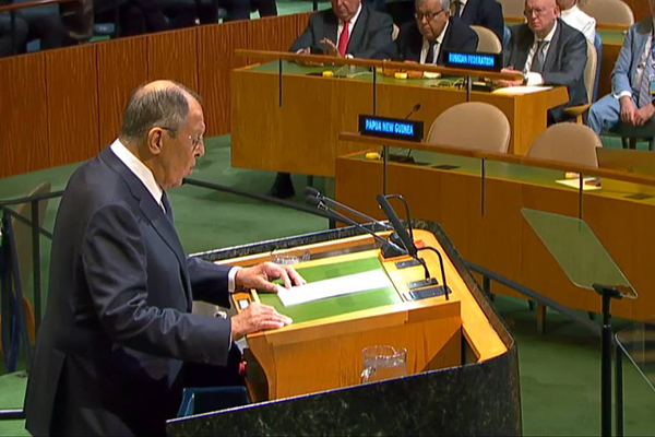 O chanceler russo, Serguei Lavrov, discursa na Assembleia-Geral da ONU