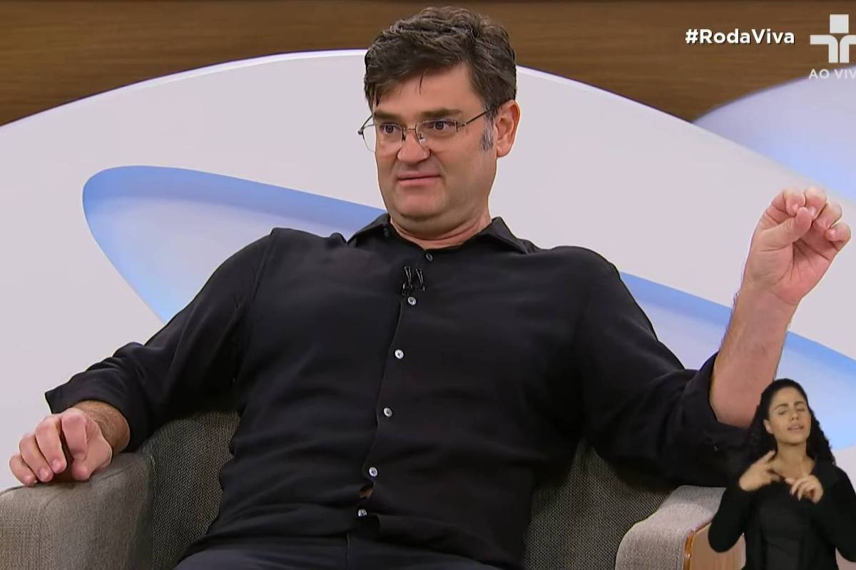 O marqueteiro Duda Lima durante participação no programa Roda Viva, da TV Cultura 