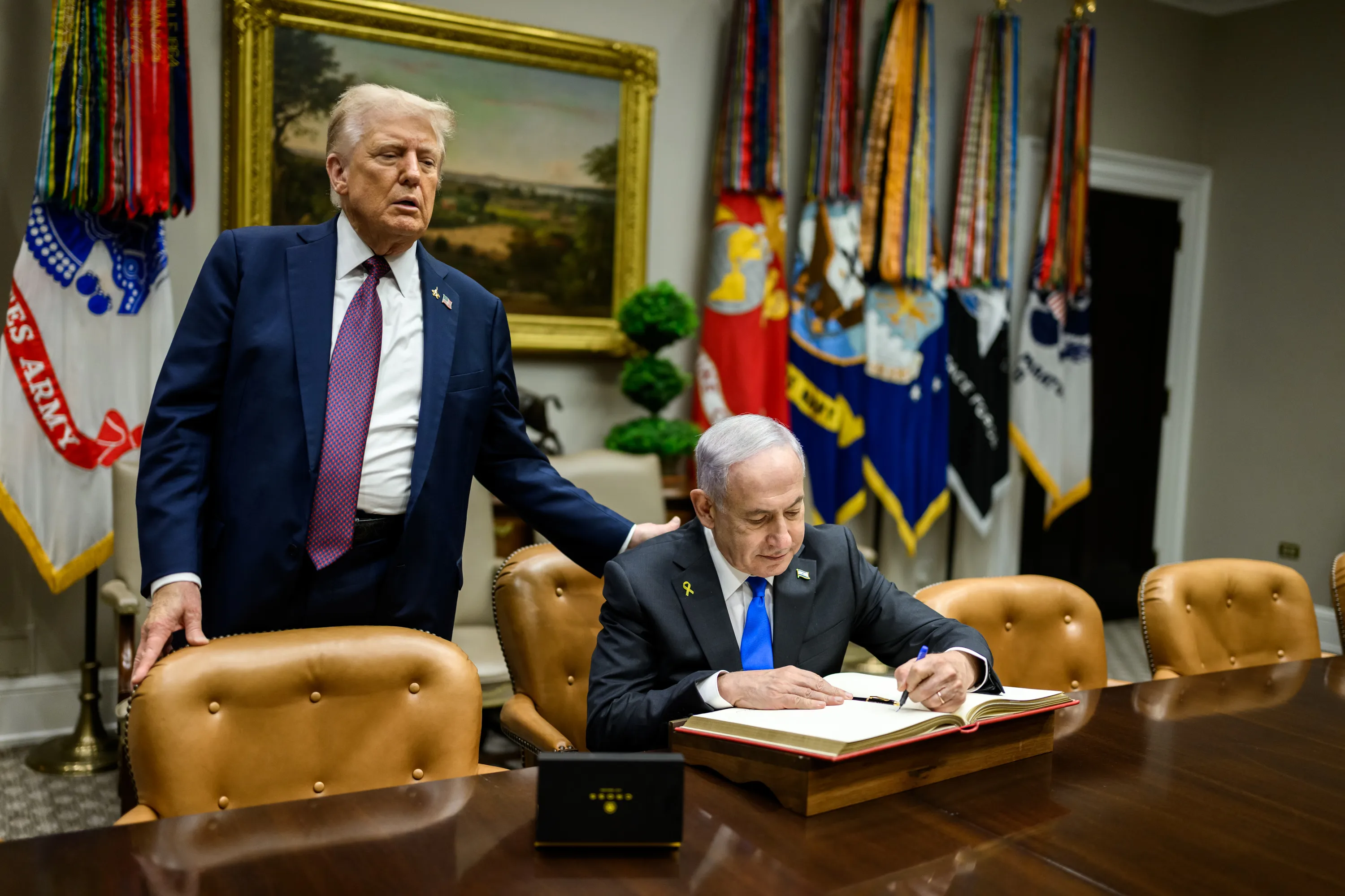 Benjamin Netanyahu e Donald Trump na Casa Branca